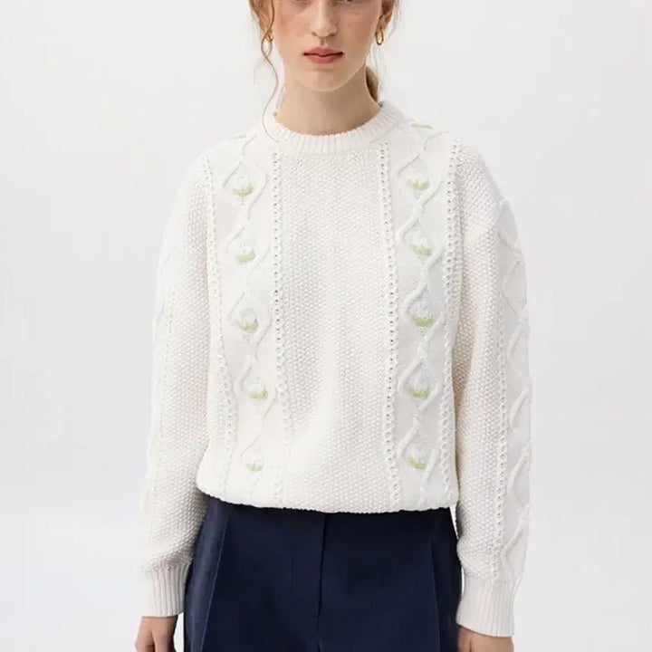 [BUNJANG] 앤유 Fisherman Flower Knit Sweater (Ivory) / 앤유 몬벌크 피셔맨 플라워 니트 (Ivory) 66사이즈 새제품