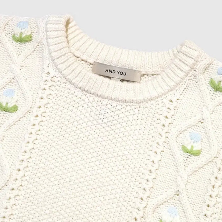 [BUNJANG] 앤유 Fisherman Flower Knit Sweater (Ivory) / 앤유 몬벌크 피셔맨 플라워 니트 (Ivory) 66사이즈 새제품