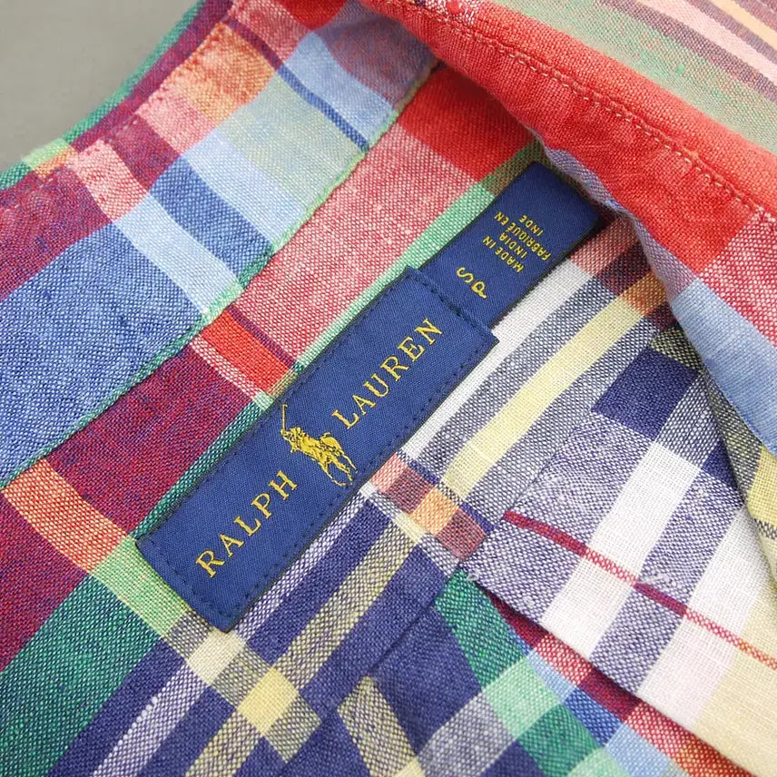[BUNJANG] Polo Ralph Lauren Madras Check Linen Shirt / Polo 폴로랄프로렌 인디아 마드라스체크 버튼다운 반팔 린넨셔츠S~100