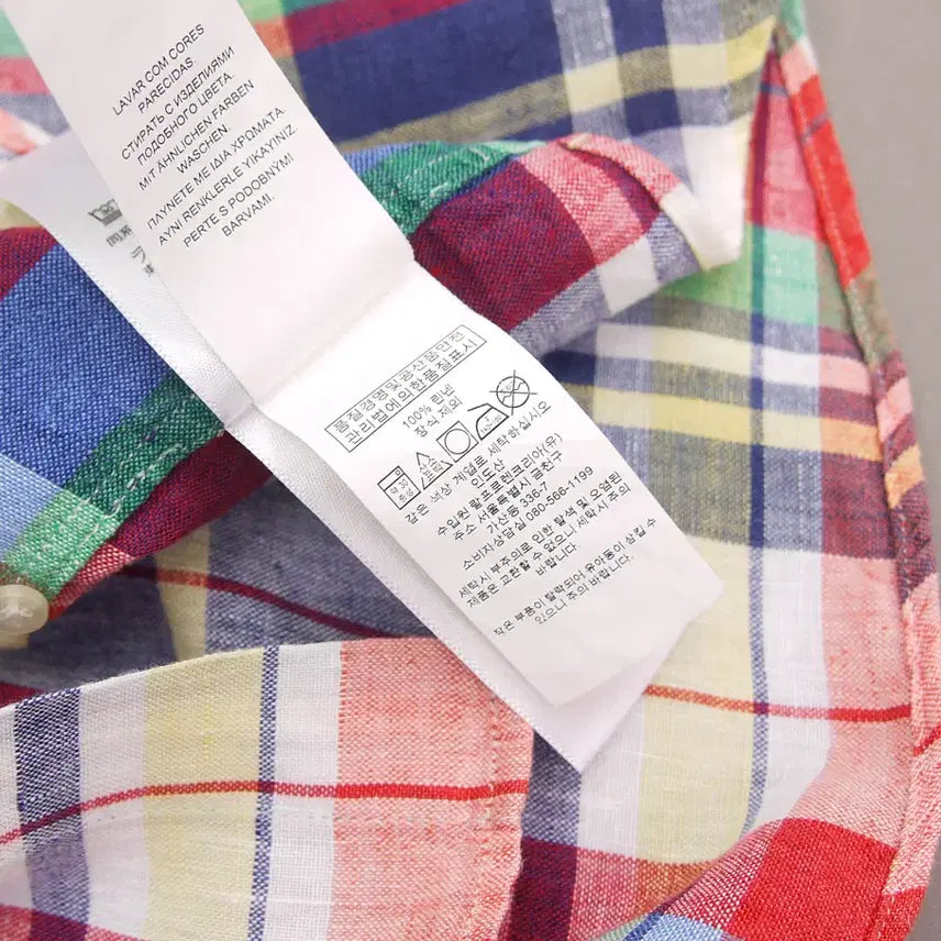 [BUNJANG] Polo Ralph Lauren Madras Check Linen Shirt / Polo 폴로랄프로렌 인디아 마드라스체크 버튼다운 반팔 린넨셔츠S~100