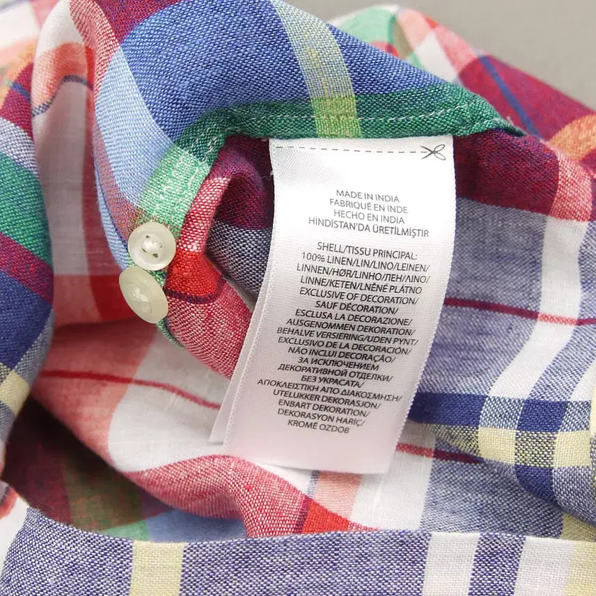 [BUNJANG] Polo Ralph Lauren Madras Check Linen Shirt / Polo 폴로랄프로렌 인디아 마드라스체크 버튼다운 반팔 린넨셔츠S~100