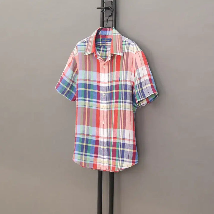 [BUNJANG] Polo Ralph Lauren Madras Check Linen Shirt / Polo 폴로랄프로렌 인디아 마드라스체크 버튼다운 반팔 린넨셔츠S~100