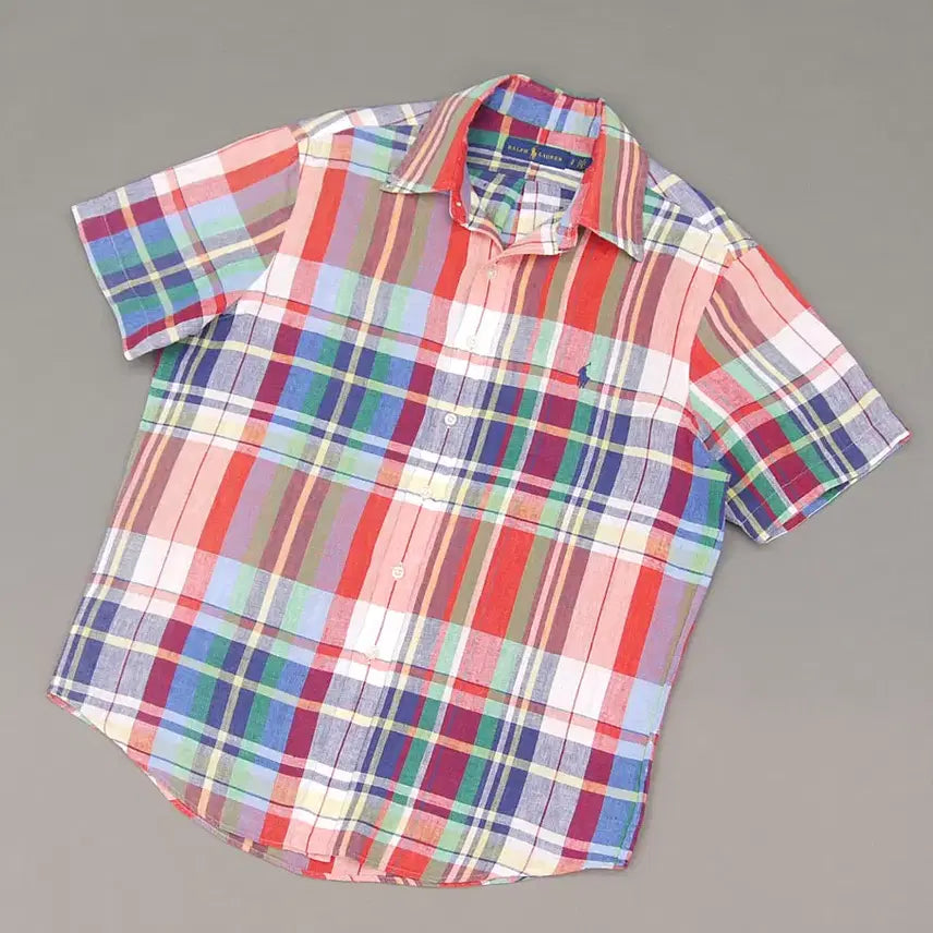 [BUNJANG] Polo Ralph Lauren Madras Check Linen Shirt / Polo 폴로랄프로렌 인디아 마드라스체크 버튼다운 반팔 린넨셔츠S~100