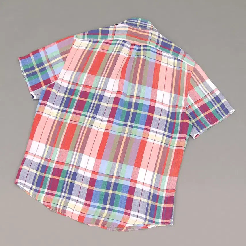 [BUNJANG] Polo Ralph Lauren Madras Check Linen Shirt / Polo 폴로랄프로렌 인디아 마드라스체크 버튼다운 반팔 린넨셔츠S~100