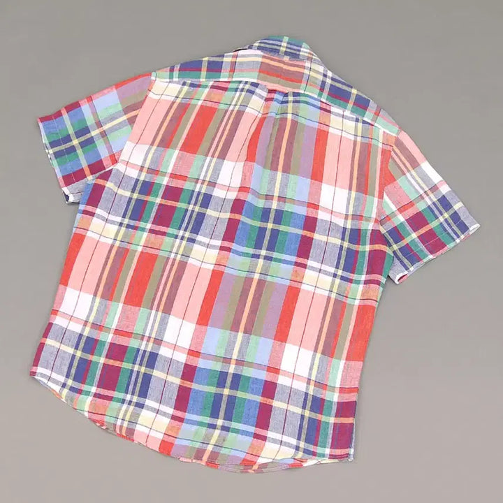 [BUNJANG] Polo Ralph Lauren Madras Check Linen Shirt / Polo 폴로랄프로렌 인디아 마드라스체크 버튼다운 반팔 린넨셔츠S~100