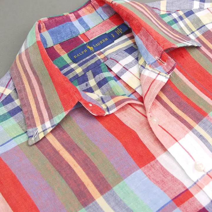 [BUNJANG] Polo Ralph Lauren Madras Check Linen Shirt / Polo 폴로랄프로렌 인디아 마드라스체크 버튼다운 반팔 린넨셔츠S~100