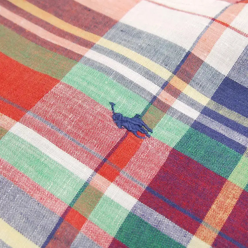 [BUNJANG] Polo Ralph Lauren Madras Check Linen Shirt / Polo 폴로랄프로렌 인디아 마드라스체크 버튼다운 반팔 린넨셔츠S~100