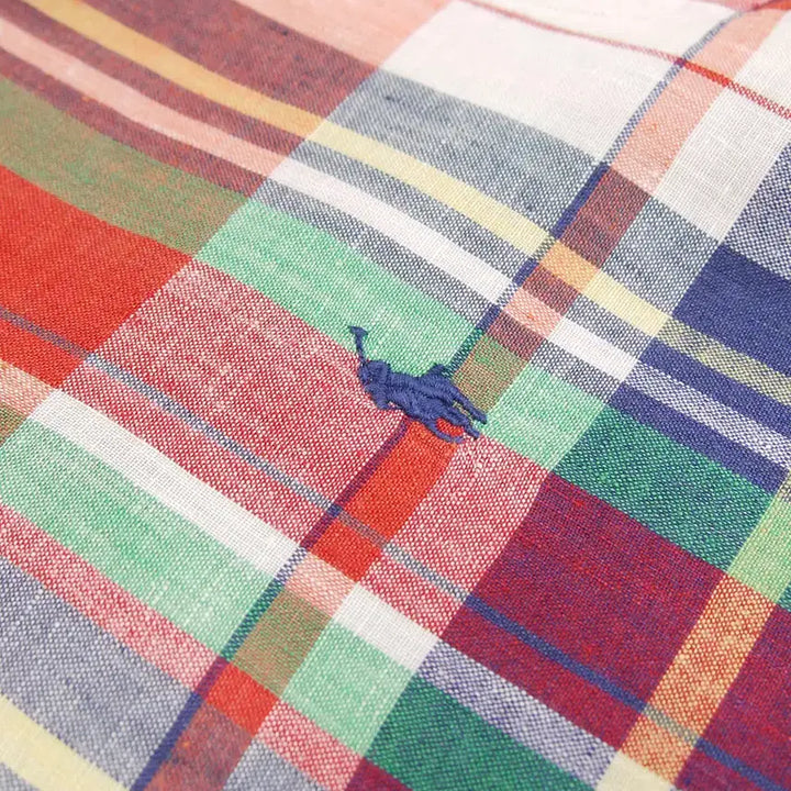 [BUNJANG] Polo Ralph Lauren Madras Check Linen Shirt / Polo 폴로랄프로렌 인디아 마드라스체크 버튼다운 반팔 린넨셔츠S~100
