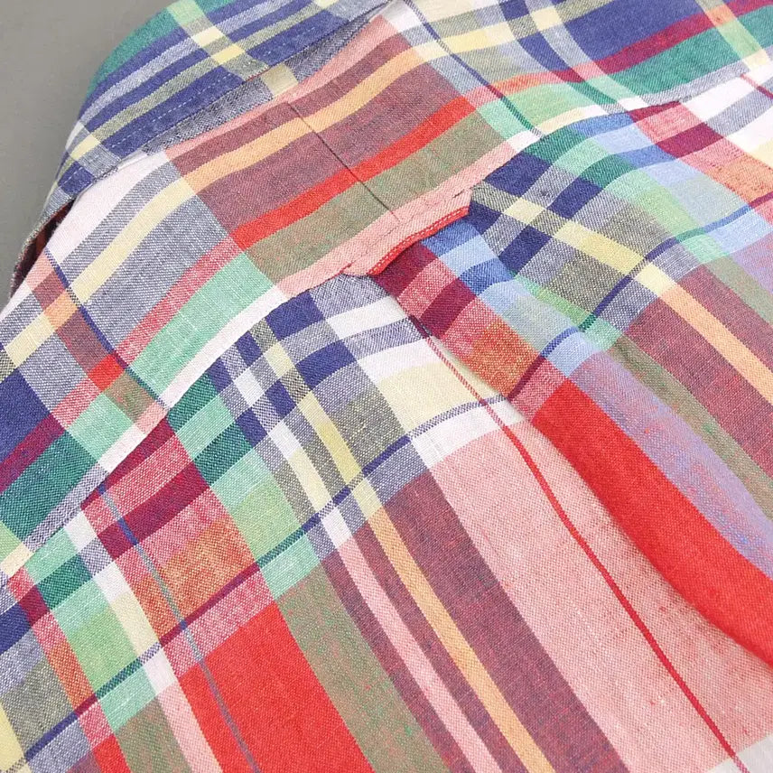[BUNJANG] Polo Ralph Lauren Madras Check Linen Shirt / Polo 폴로랄프로렌 인디아 마드라스체크 버튼다운 반팔 린넨셔츠S~100