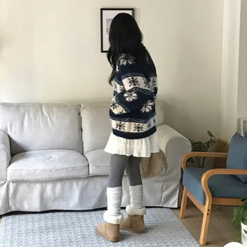 [BUNJANG] Petrichor Snowflake Nordic Oversized Zip-up Knit / 페트리코어 눈송이 노르딕 오버핏 집업 니트