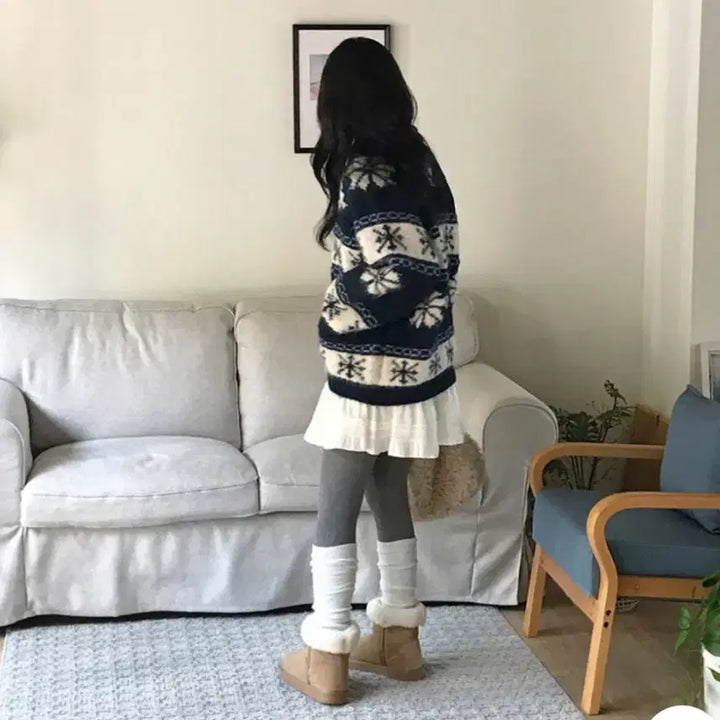 [BUNJANG] Petrichor Snowflake Nordic Oversized Zip-up Knit / 페트리코어 눈송이 노르딕 오버핏 집업 니트