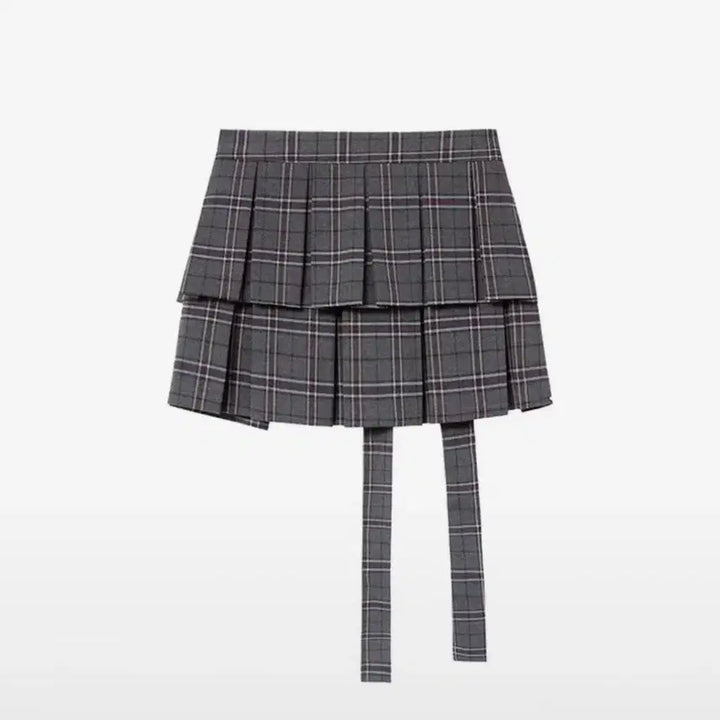 [BUNJANG] Varnishment Layered Skirt Apron - Gray / 바니쉬먼트 Check Layered skirt apron_gray