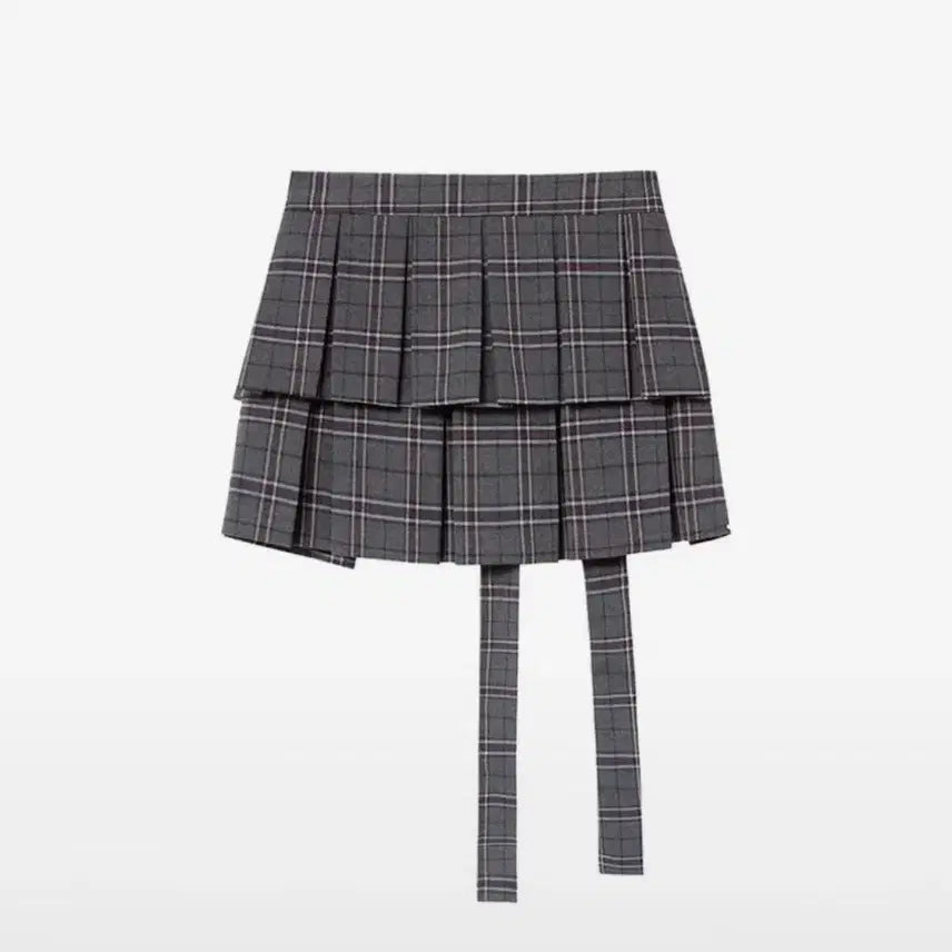 [BUNJANG] Varnishment Layered Skirt Apron - Gray / 바니쉬먼트 Check Layered skirt apron_gray