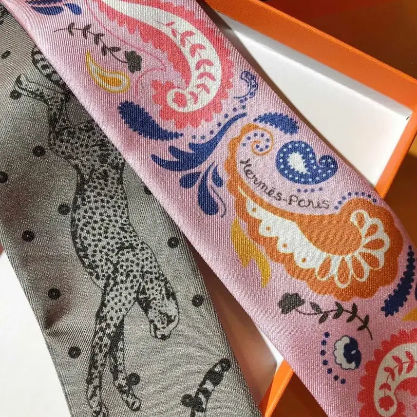 [BUNJANG] Hermes Twilly Pink Pattern Silk Scarf / 에르메스 트윌리 스카프 핑크 패턴