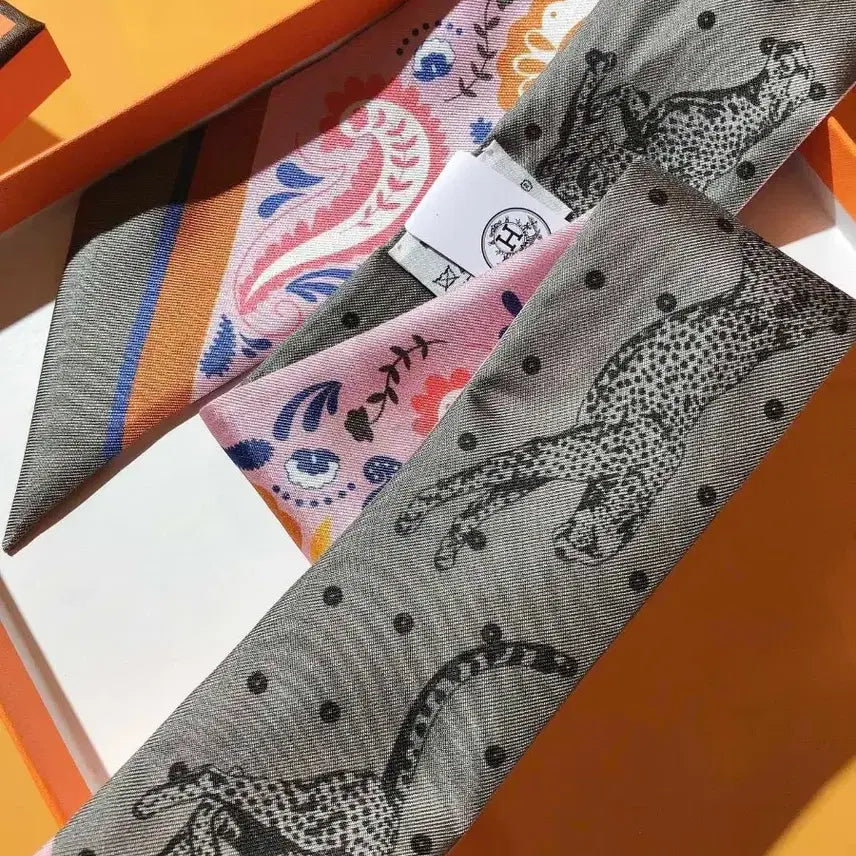 [BUNJANG] Hermes Twilly Pink Pattern Silk Scarf / 에르메스 트윌리 스카프 핑크 패턴