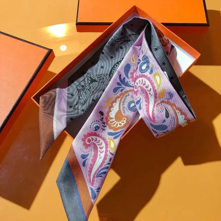 [BUNJANG] Hermes Twilly Pink Pattern Silk Scarf / 에르메스 트윌리 스카프 핑크 패턴