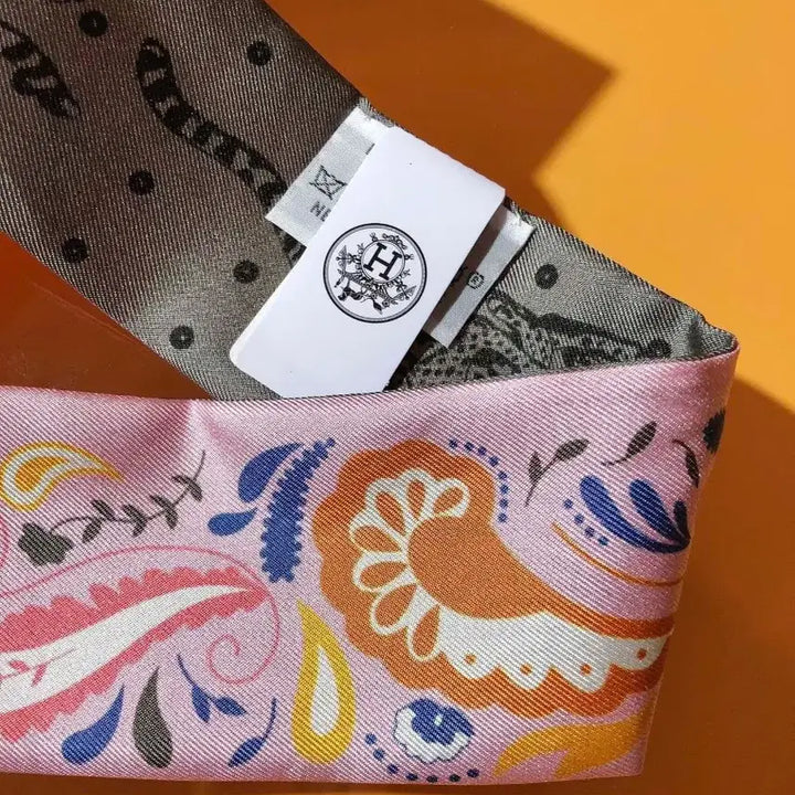 [BUNJANG] Hermes Twilly Pink Pattern Silk Scarf / 에르메스 트윌리 스카프 핑크 패턴