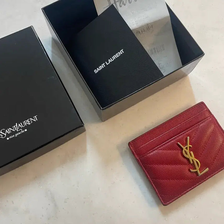 [BUNJANG] Saint Laurent Matelassé Card Holder Red Gold Hardware / 입생로랑 마틀라세 카드지갑 레드금장 정품