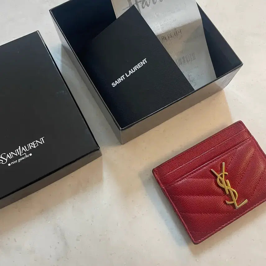 [BUNJANG] Saint Laurent Matelassé Card Holder Red Gold Hardware / 입생로랑 마틀라세 카드지갑 레드금장 정품