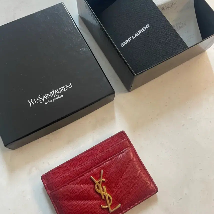 [BUNJANG] Saint Laurent Matelassé Card Holder Red Gold Hardware / 입생로랑 마틀라세 카드지갑 레드금장 정품