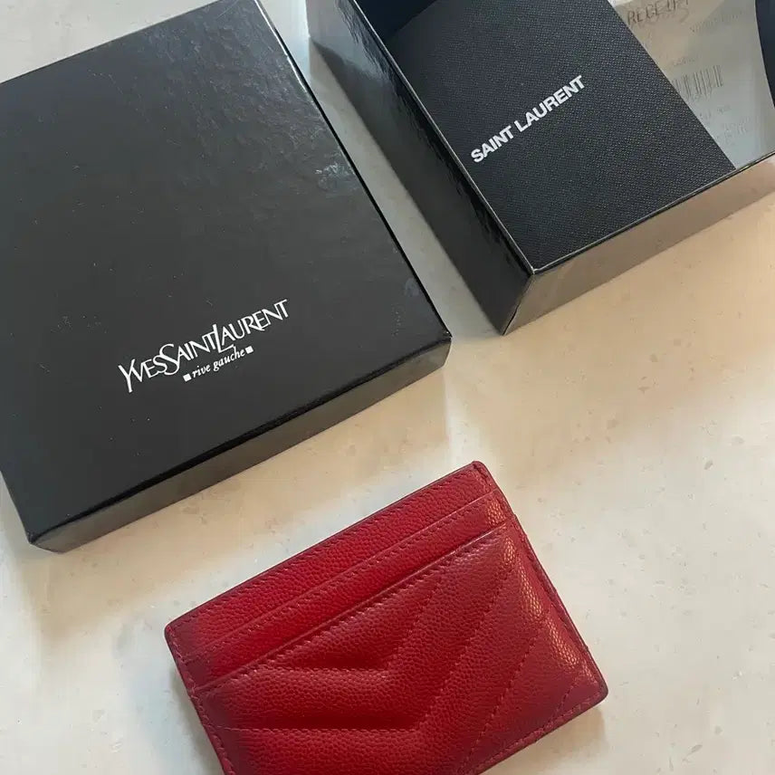 [BUNJANG] Saint Laurent Matelassé Card Holder Red Gold Hardware / 입생로랑 마틀라세 카드지갑 레드금장 정품