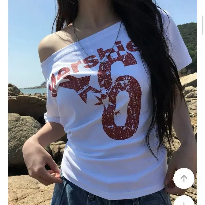 [BUNJANG] Anyone More Nero Off-Neck Lettering T-Shirt White / 애니원모어 네로 오프넥 레터링 반팔 티셔츠 화이트