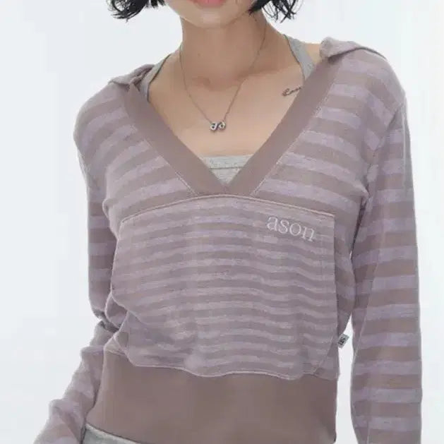 [BUNJANG] As On Lily Stripe Hoodie / Purple / 애즈온 LILY STRIPE HOODIE / PURPLE