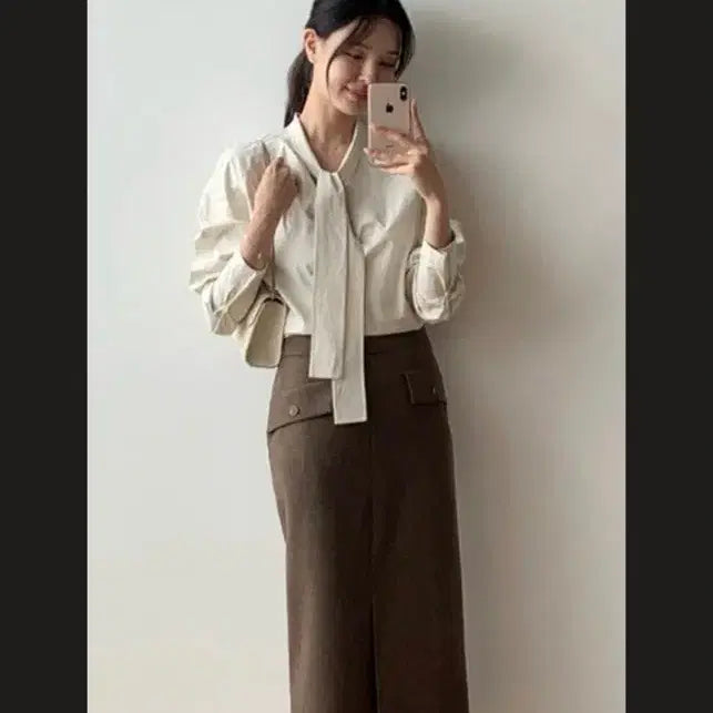 [BUNJANG] Ciena Cotton Tie Blouse Cardboard Cream S / 새상품 시에 제나 코튼 타이 블라우스 커드터드 크림 S