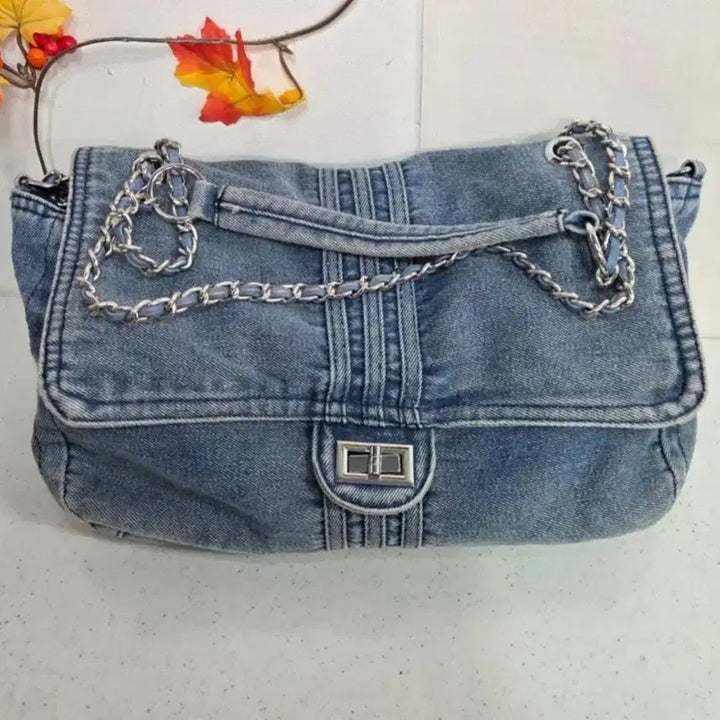 [BUNJANG] Denim Chain Shoulder Bag / 데님 체인 숄더백