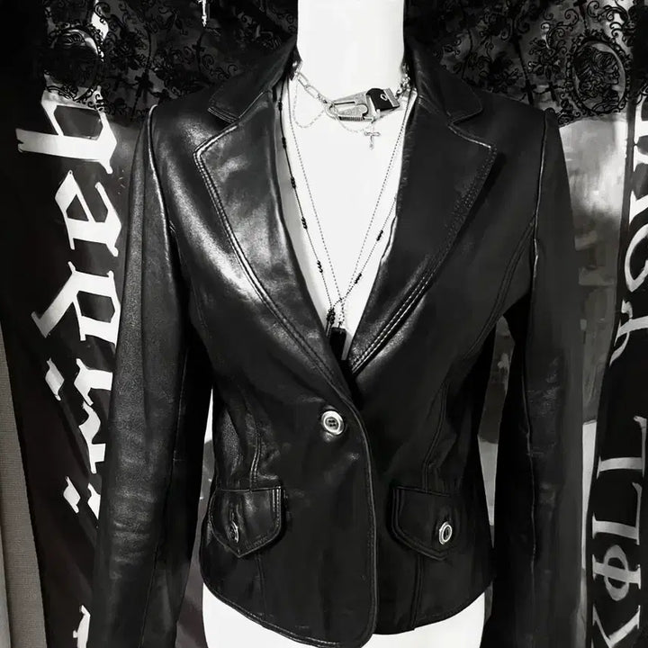 [BUNJANG] Vintage Leather Jacket Sheepskin Silver Button Blazer / 빈티지레더자켓 양가죽 은장버튼블레이저 00s디올생로랑st 슬림핏