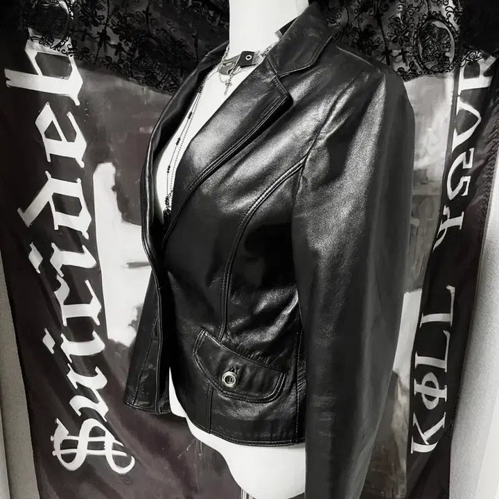 [BUNJANG] Vintage Leather Jacket Sheepskin Silver Button Blazer / 빈티지레더자켓 양가죽 은장버튼블레이저 00s디올생로랑st 슬림핏