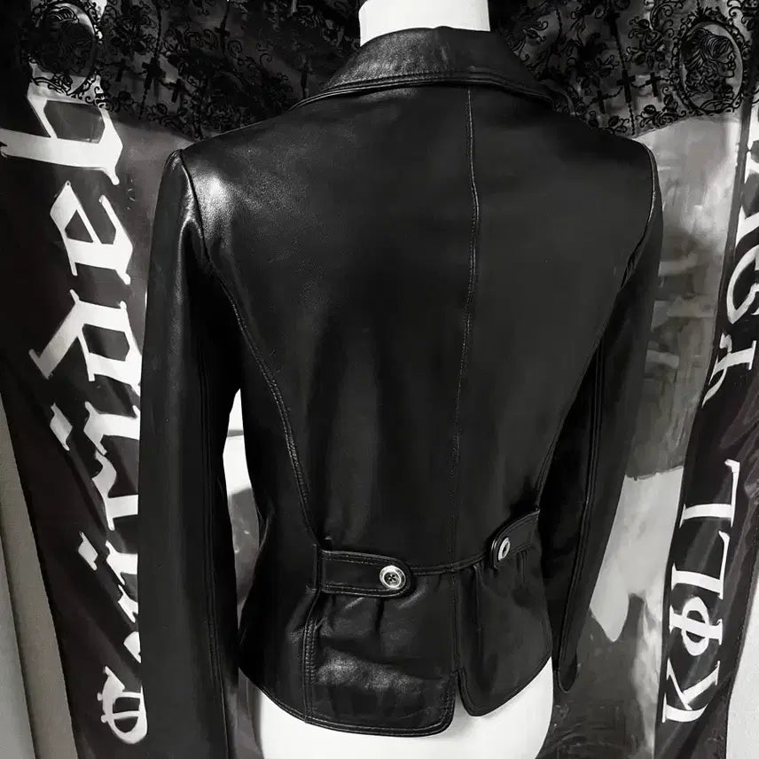 [BUNJANG] Vintage Leather Jacket Sheepskin Silver Button Blazer / 빈티지레더자켓 양가죽 은장버튼블레이저 00s디올생로랑st 슬림핏