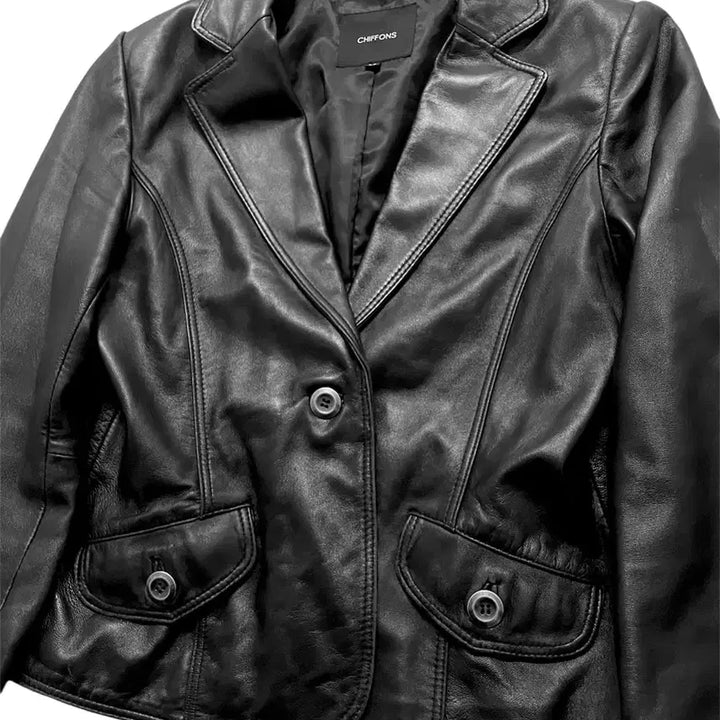 [BUNJANG] Vintage Leather Jacket Sheepskin Silver Button Blazer / 빈티지레더자켓 양가죽 은장버튼블레이저 00s디올생로랑st 슬림핏