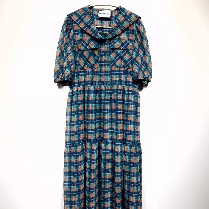 [BUNJANG] Karl Lagerfeld Sailor Collar Check Long Dress / 칼라거펠트 세일러카라 체크 롱원피스[55]
