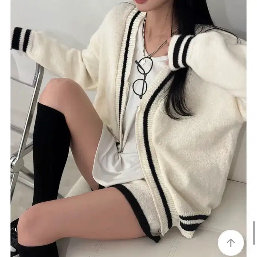 [BUNJANG] Knit Zip-up & Shorts Set / 니트 집업&반바지 세트(새것)