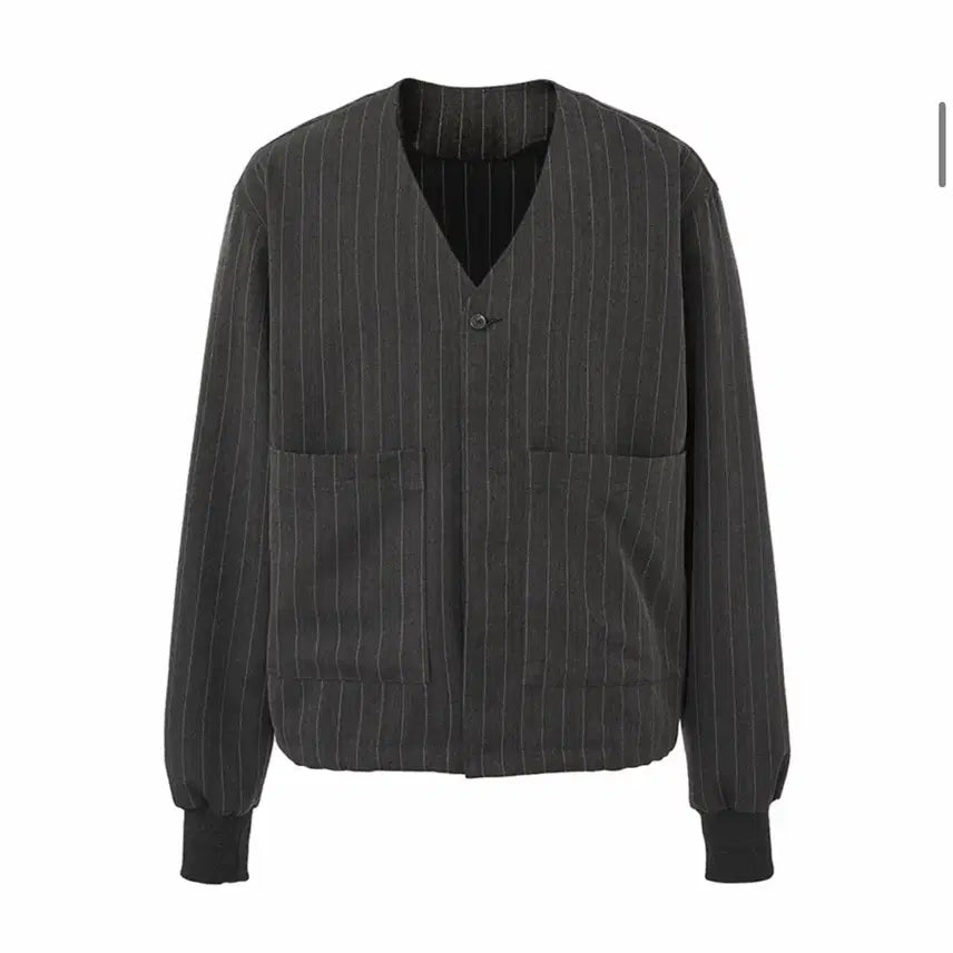 [BUNJANG] DNSR Stripe V-Neck Collarless Jacket Charcoal XL / (새상품)니트증정 DNSR 스트라이프 브이넥 카라리스 자켓 차콜 XL