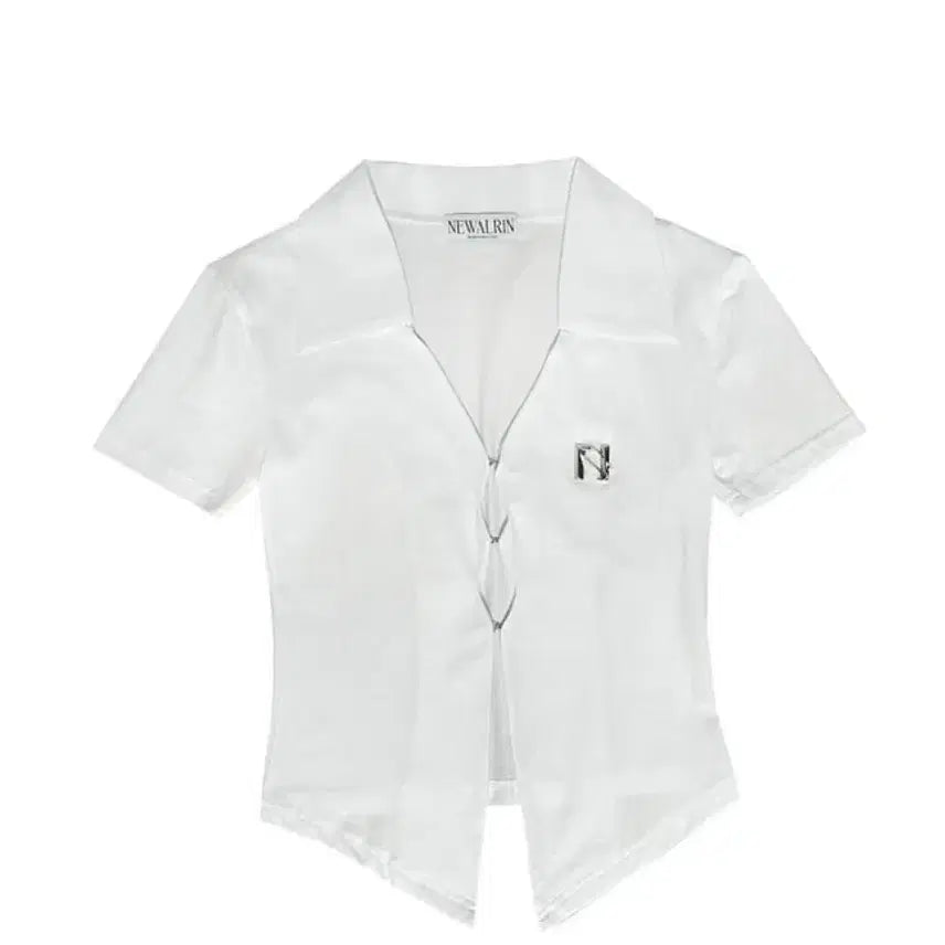 [BUNJANG] Newalrin Emblem Short Sleeve Shirt Top / 미개봉) 뉴얼린 엠블럼 쇼트 슬리브 셔츠 탑 화이트