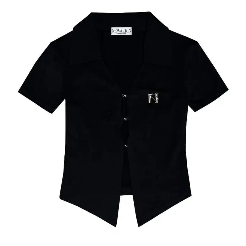[BUNJANG] Newalrin Emblem Short Sleeve Shirt Top Black / 뉴얼린 엠블럼 쇼트 슬리브 셔츠 탑 블랙