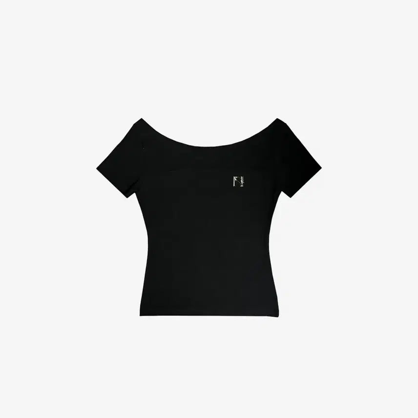 [BUNJANG] Newalrin Emblem Short Sleeve Boat Neck Top Black / 미개봉) 뉴얼린 엠블럼 쇼트 슬리브 보트 넥 탑 블랙