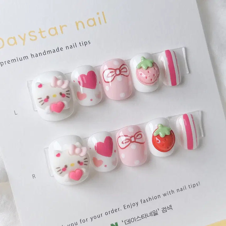 [BUNJANG] White Pink Handmade Nail Tips / 화이트핑크 수제네일팁