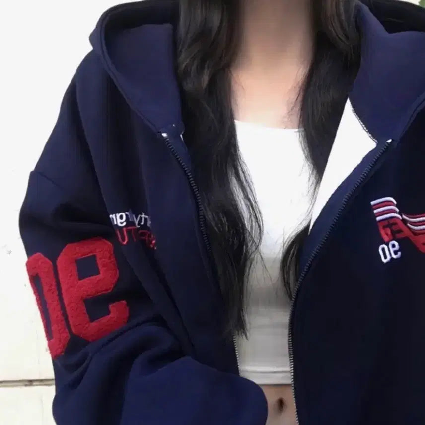 [BUNJANG] Casual Navy Hoodie Zip-up / 꾸안꾸 트레이닝 네이비 후드집업 판매