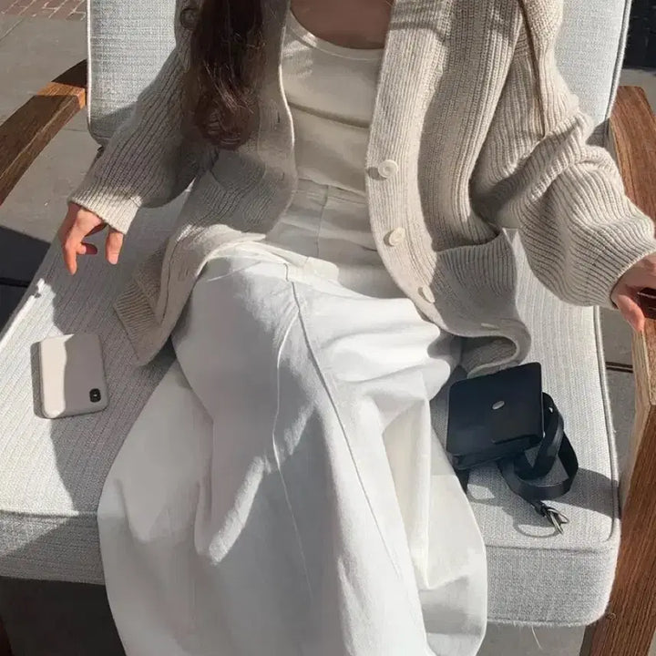 [BUNJANG] Onz Loose Hacci Wool Cardigan - Gray / 온스 루즈 하찌 울 가디건 그레이