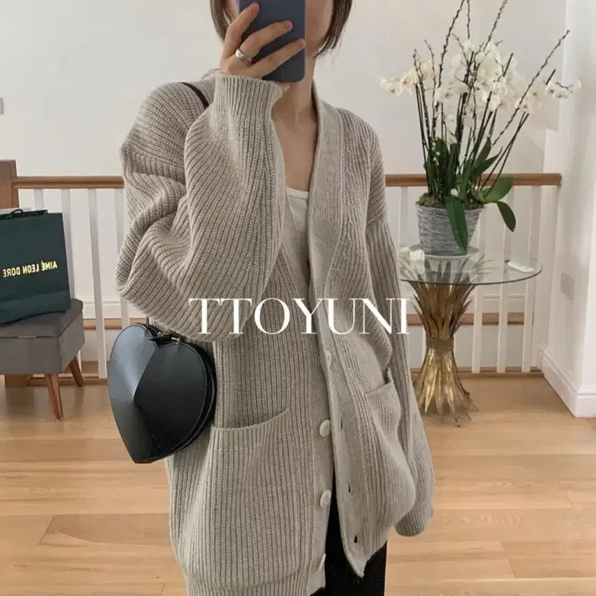 [BUNJANG] Onz Loose Hacci Wool Cardigan - Gray / 온스 루즈 하찌 울 가디건 그레이