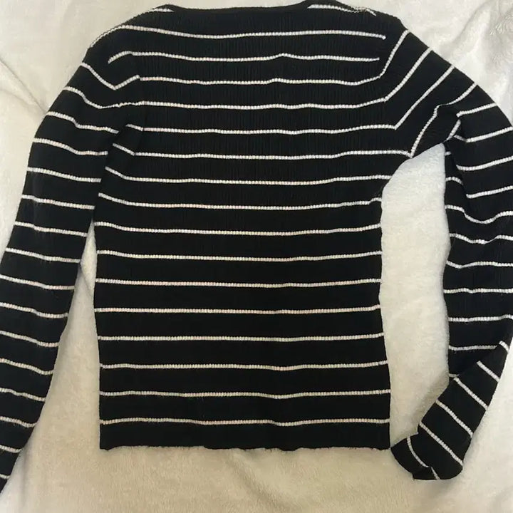 [BUNJANG] Striped Black Ribbed Knit Sweater / 스트라이프 골지 검정 니트