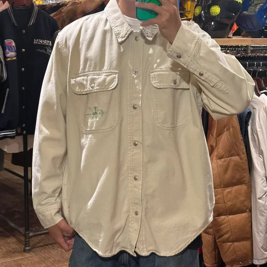 [BUNJANG] Calvin Klein Corduroy Shirt White / [HI] 캘빈클라인 코듀로이 셔츠 화이트