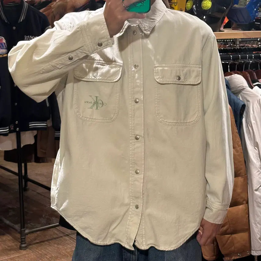 [BUNJANG] Calvin Klein Corduroy Shirt White / [HI] 캘빈클라인 코듀로이 셔츠 화이트