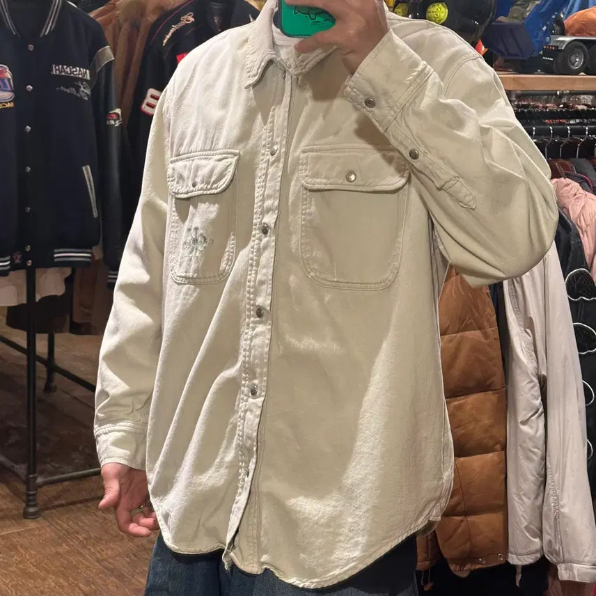 [BUNJANG] Calvin Klein Corduroy Shirt White / [HI] 캘빈클라인 코듀로이 셔츠 화이트