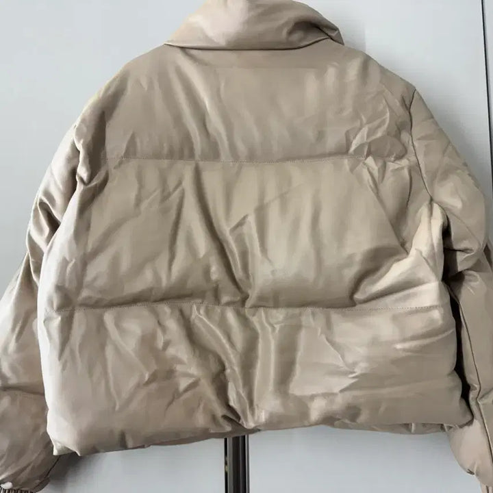 [BUNJANG] Ivory Faux Leather Short Padded Jacket / 아이보리 인조 가죽 숏패딩