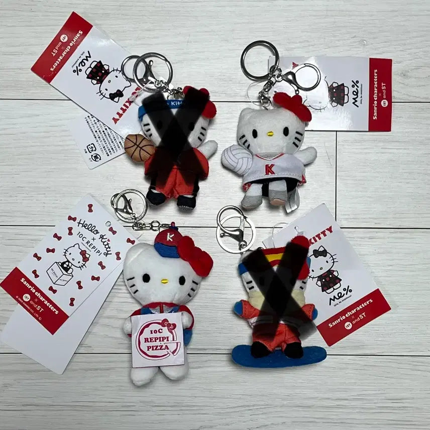 [BUNJANG] Sanrio Hello Kitty Mini Plush Keyring Set / 산리오 헬로키티 미니 인형 키링 4종 (농구, 배구, 피자, 스노보드)