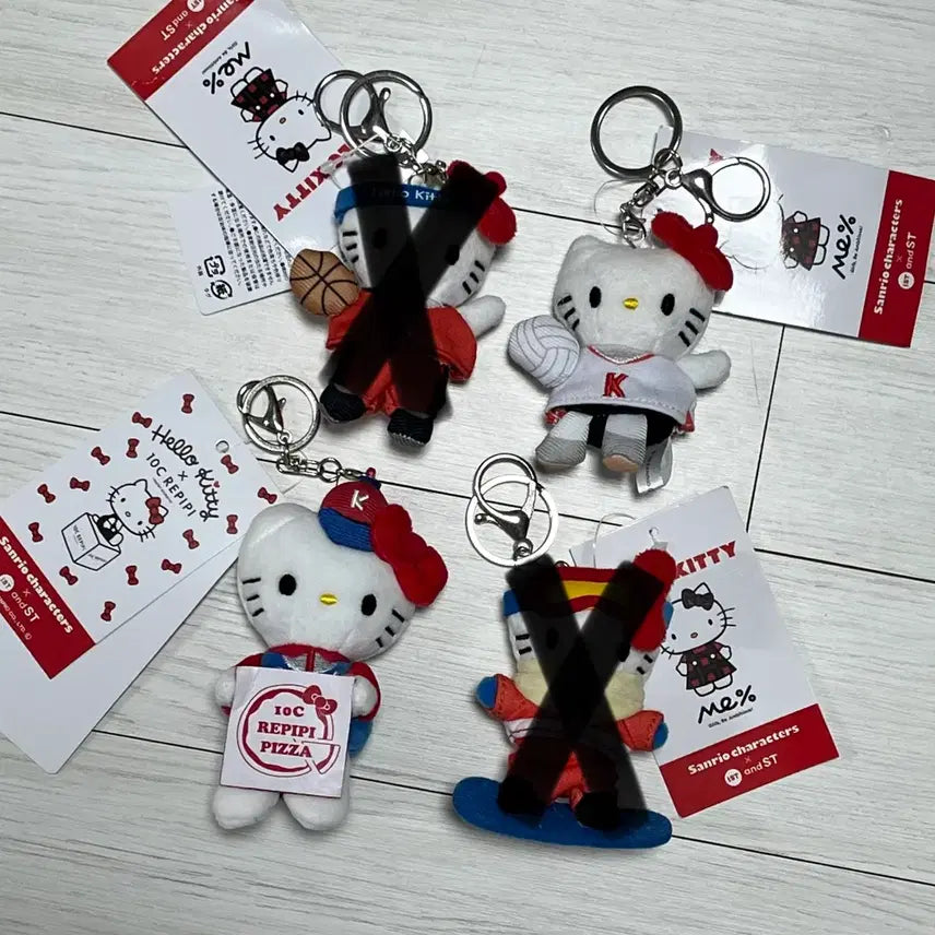 [BUNJANG] Sanrio Hello Kitty Mini Plush Keyring Set / 산리오 헬로키티 미니 인형 키링 4종 (농구, 배구, 피자, 스노보드)